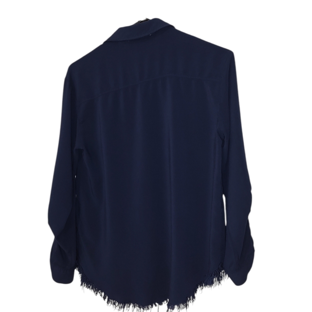 Michael Kors Navy Button Down Shirt With Fringe Hem - Picture 4 of 4